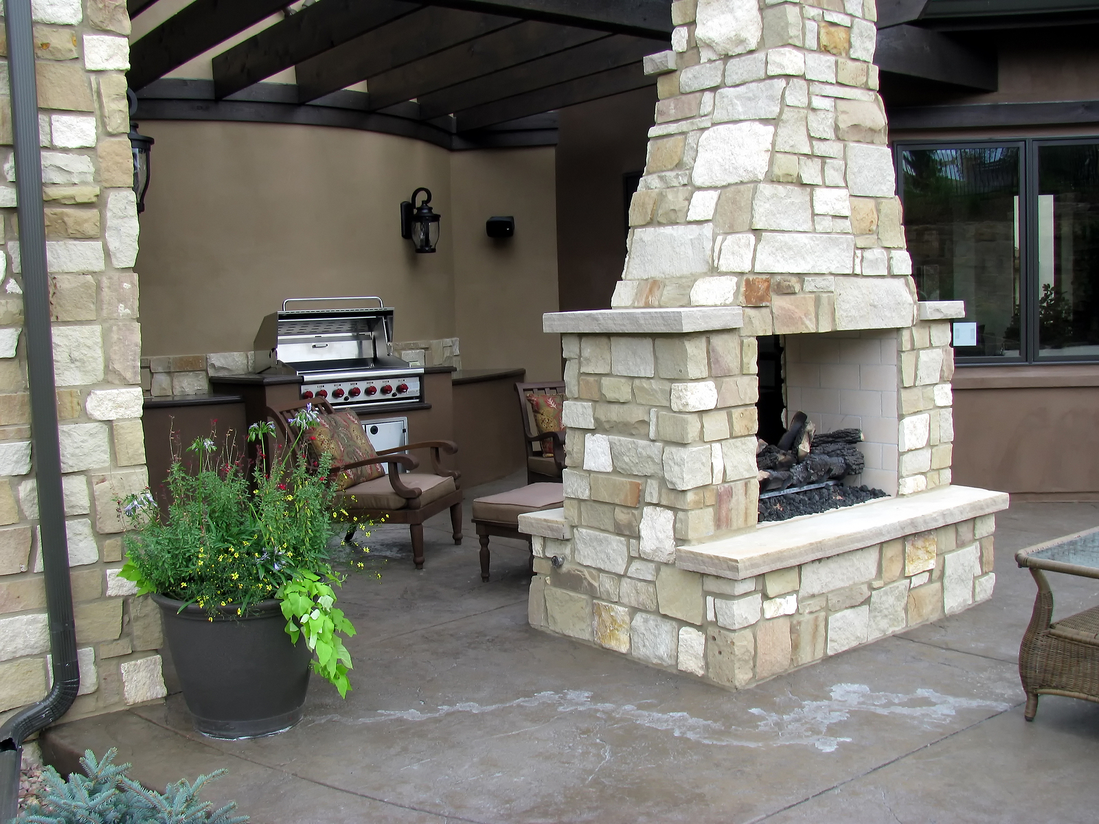 Stone outdoor fireplace